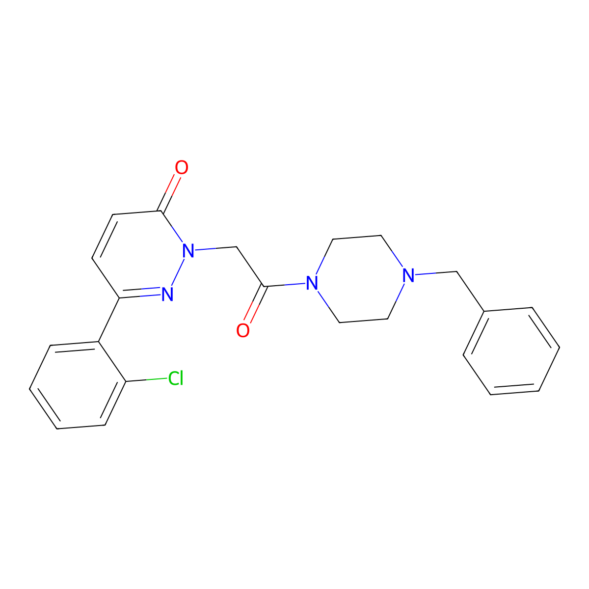 2-[2-(4-benzylpiperazino)-2-oxoethyl]-6-(2-chlorophenyl)-3(2H)-pyridazinone molecular structure, CAS 1282113-55-6