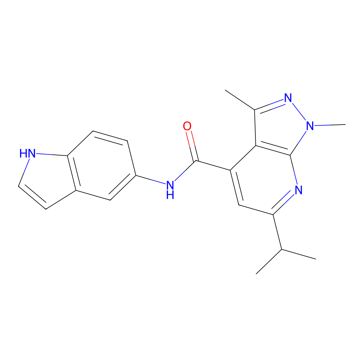 N-(1H-indol-5-yl)-1,3-dimethyl-6-(propan-2-yl)-1H-pyrazolo[3,4-b]pyridine-4-carboxamide molecular structure, CAS 1282113-56-7