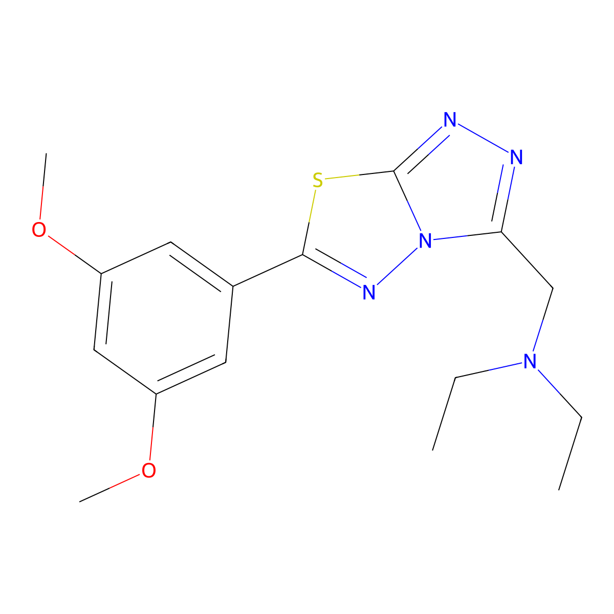 N-{[6-(3,5-dimethoxyphenyl)[1,2,4]triazolo[3,4-b][1,3,4]thiadiazol-3-yl]methyl}-N-ethylethanamine molecular structure, CAS 1282113-61-4