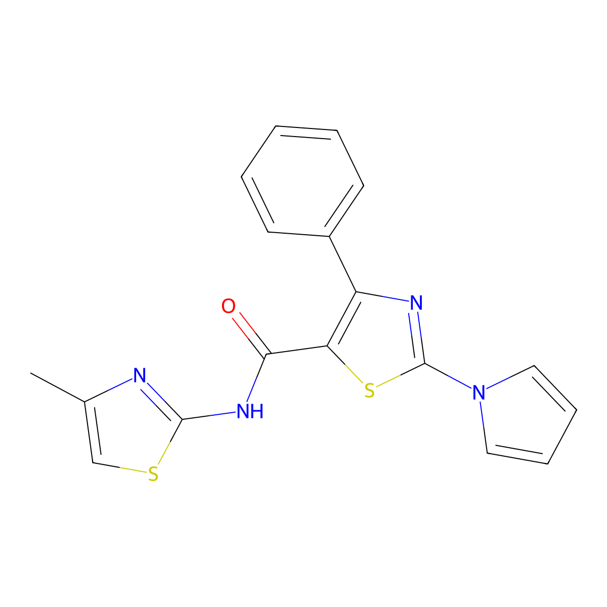 N-[(2E)-4-methyl-1,3-thiazol-2(3H)-ylidene]-4-phenyl-2-(1H-pyrrol-1-yl)-1,3-thiazole-5-carboxamide molecular structure, CAS 1282114-05-9