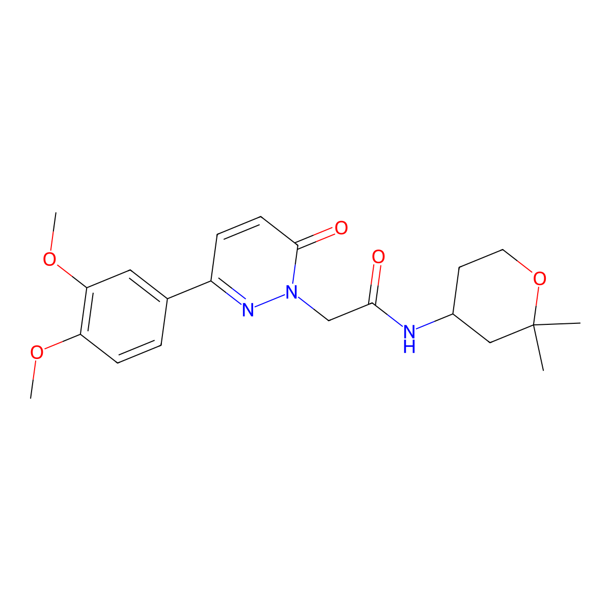 2-(3-(3,4-dimethoxyphenyl)-6-oxopyridazin-1(6H)-yl)-N-(2,2-dimethyltetrahydro-2H-pyran-4-yl)acetamide molecular structure, CAS 1282114-30-0