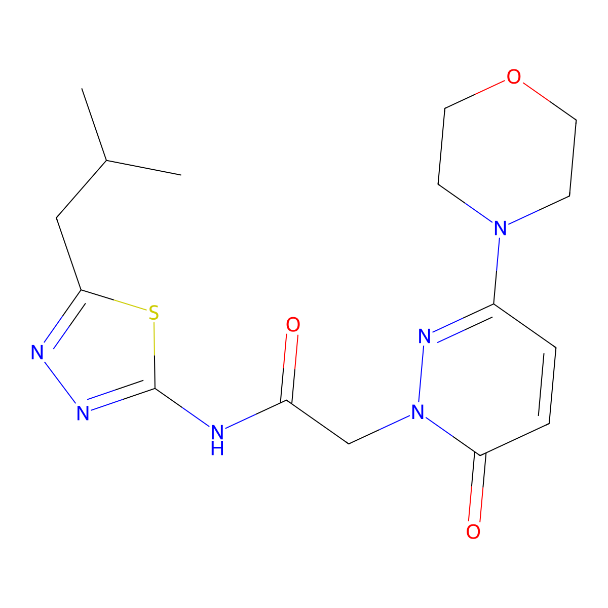 N-[(2E)-5-(2-methylpropyl)-1,3,4-thiadiazol-2(3H)-ylidene]-2-[3-(morpholin-4-yl)-6-oxopyridazin-1(6H)-yl]acetamide molecular structure, CAS 1282114-45-7