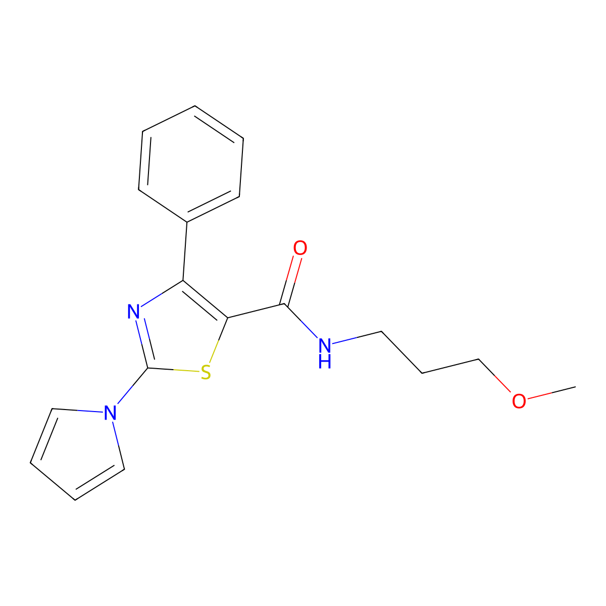 N-(3-methoxypropyl)-4-phenyl-2-(1H-pyrrol-1-yl)-1,3-thiazole-5-carboxamide molecular structure, CAS 1282114-48-0