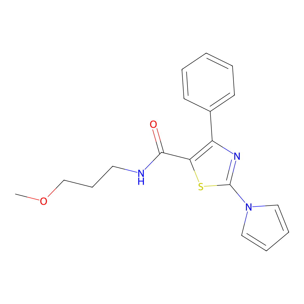 N-(3-methoxypropyl)-4-phenyl-2-(1H-pyrrol-1-yl)-1,3-thiazole-5-carboxamide molecular structure, CAS 1282114-48-0