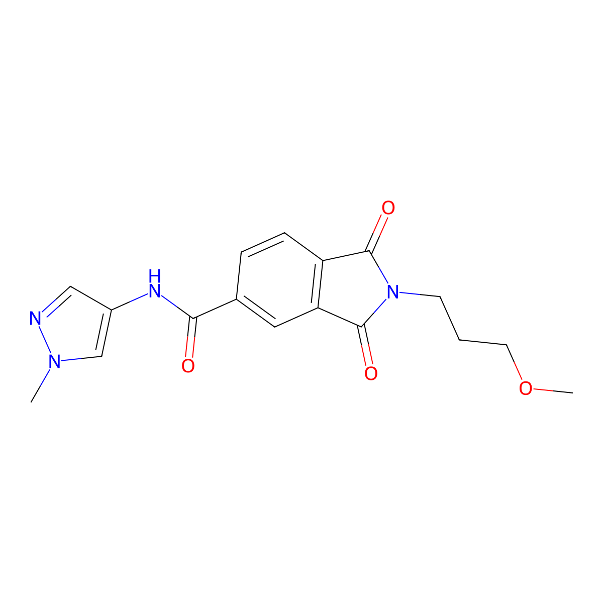 2-(3-methoxypropyl)-N-(1-methyl-1H-pyrazol-4-yl)-1,3-dioxo-2,3-dihydro-1H-isoindole-5-carboxamide molecular structure, CAS 1282114-51-5