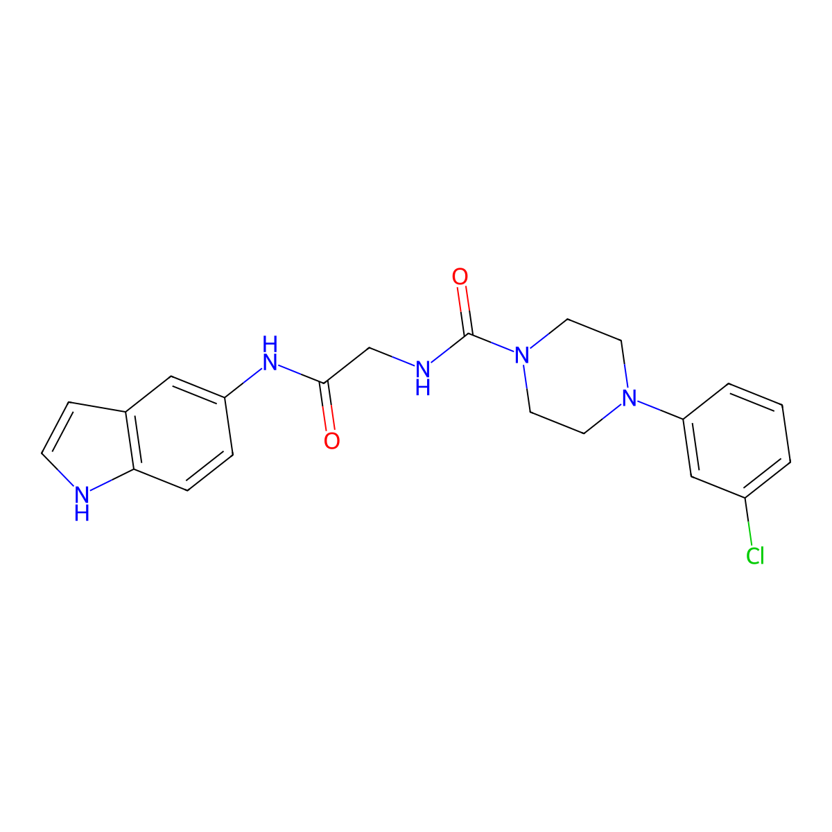 4-(3-chlorophenyl)-N-[2-(1H-indol-5-ylamino)-2-oxoethyl]piperazine-1-carboxamide molecular structure, CAS 1282114-58-2