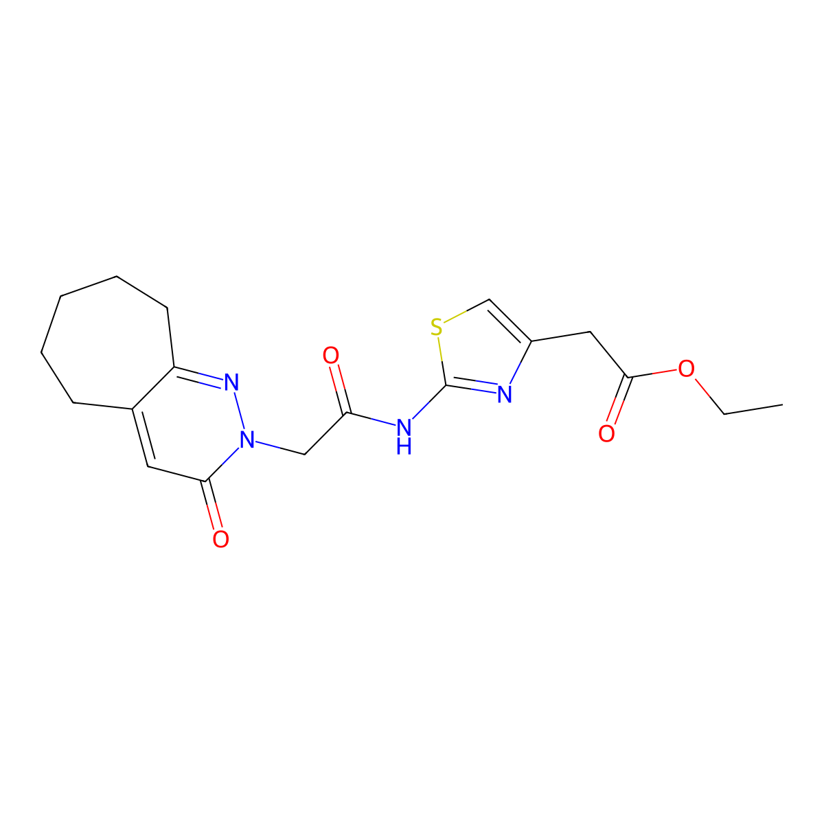 ethyl (2-{[(3-oxo-3,5,6,7,8,9-hexahydro-2H-cyclohepta[c]pyridazin-2-yl)acetyl]amino}-1,3-thiazol-4-yl)acetate molecular structure, CAS 1282114-69-5