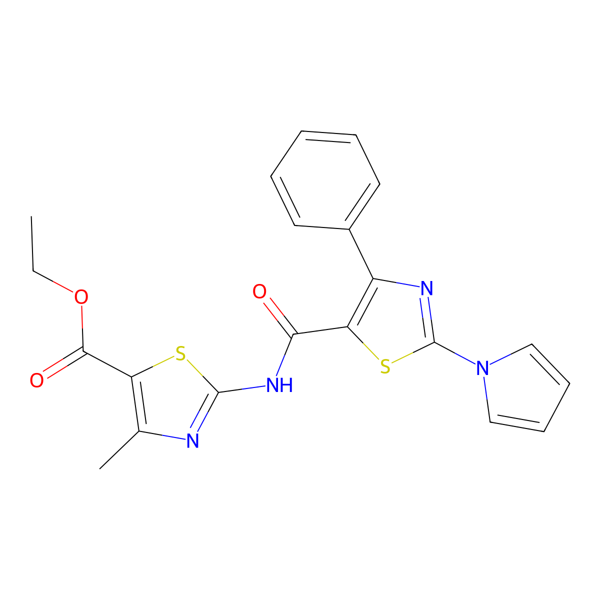 ethyl 4-methyl-2-({[4-phenyl-2-(1H-pyrrol-1-yl)-1,3-thiazol-5-yl]carbonyl}amino)-1,3-thiazole-5-carboxylate molecular structure, CAS 1282114-73-1