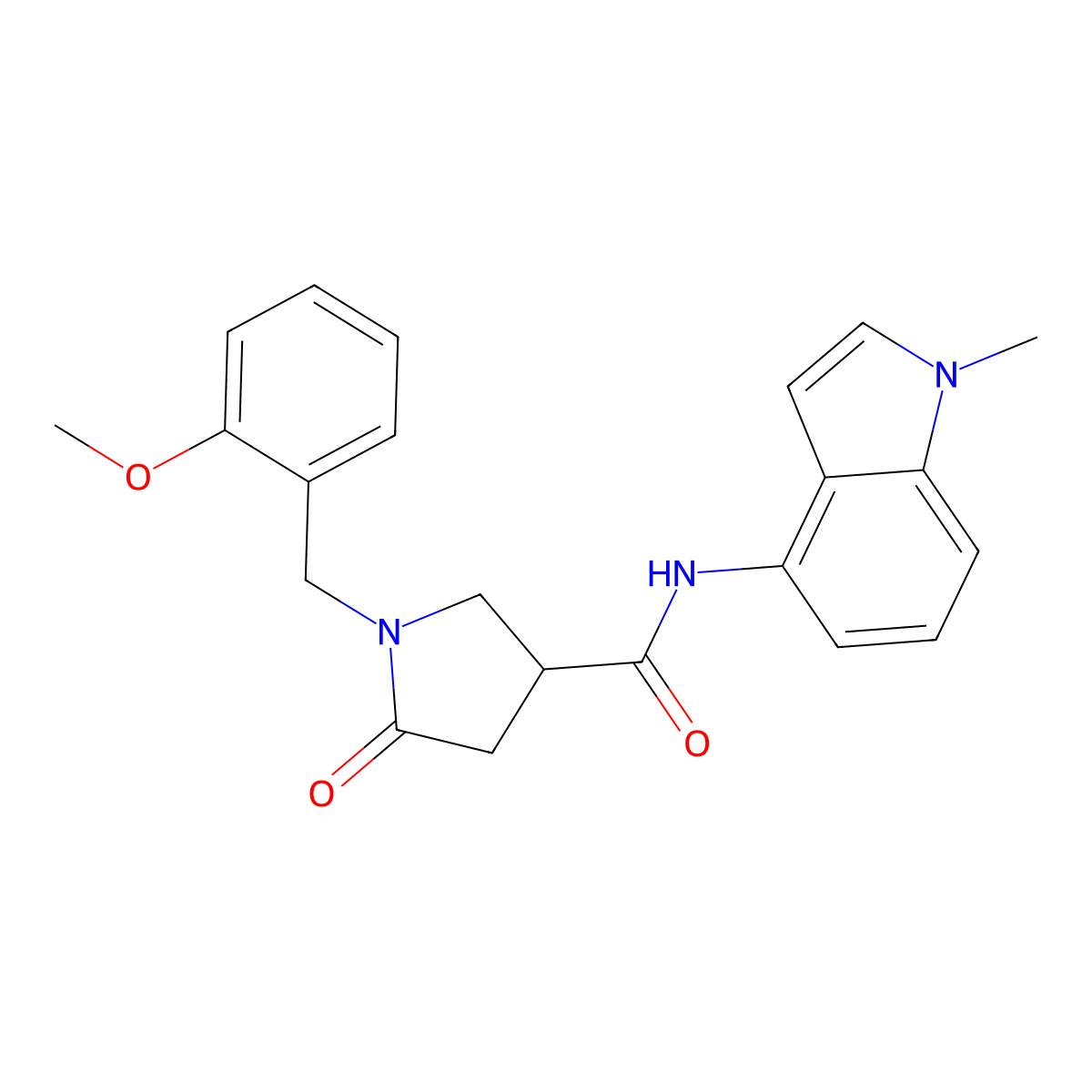 1-(2-methoxybenzyl)-N-(1-methyl-1H-indol-4-yl)-5-oxopyrrolidine-3-carboxamide molecular structure, CAS 1282114-86-6