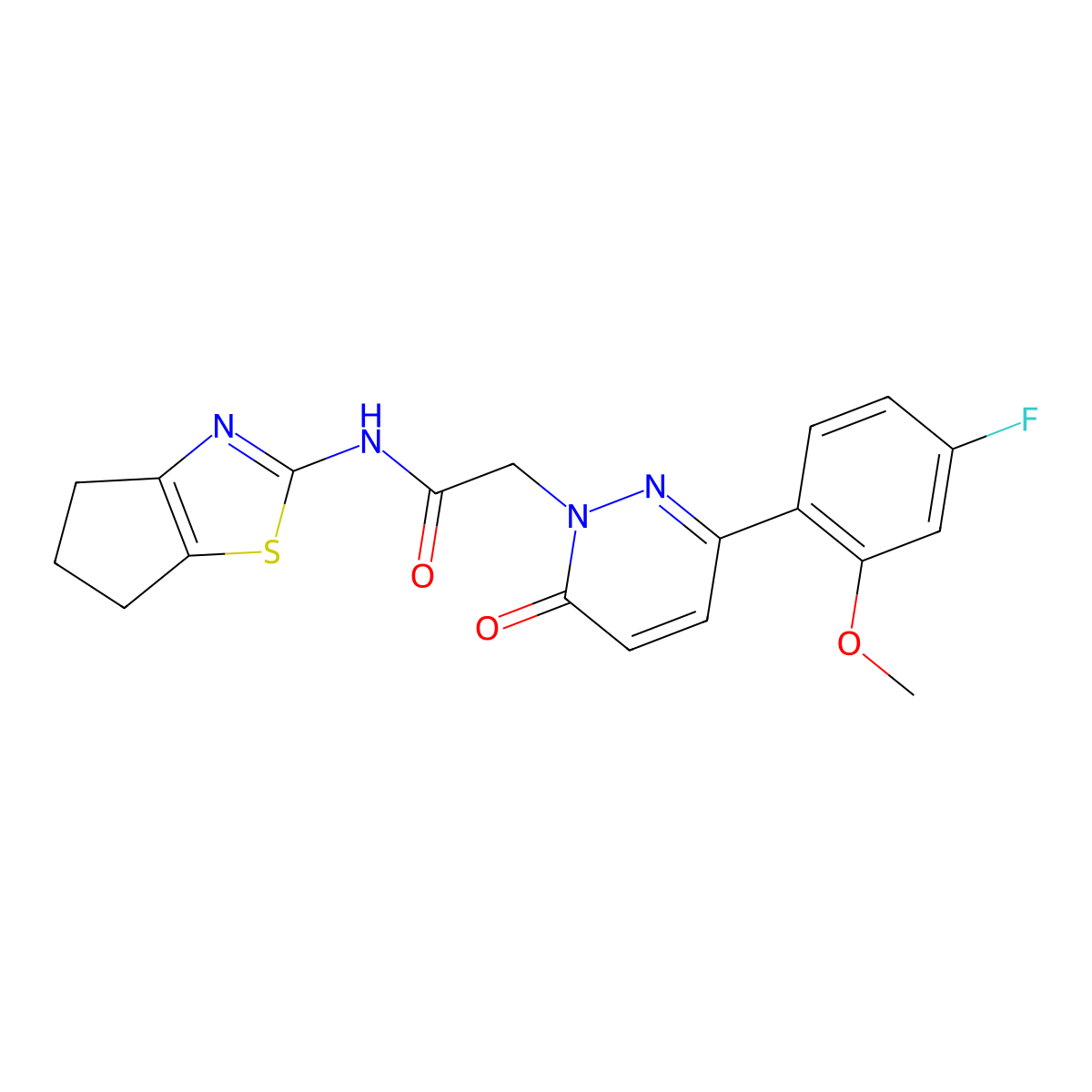 2-[3-(4-fluoro-2-methoxyphenyl)-6-oxopyridazin-1(6H)-yl]-N-[(2Z)-3,4,5,6-tetrahydro-2H-cyclopenta[d][1,3]thiazol-2-ylidene]acetamide molecular structure, CAS 1282114-91-3