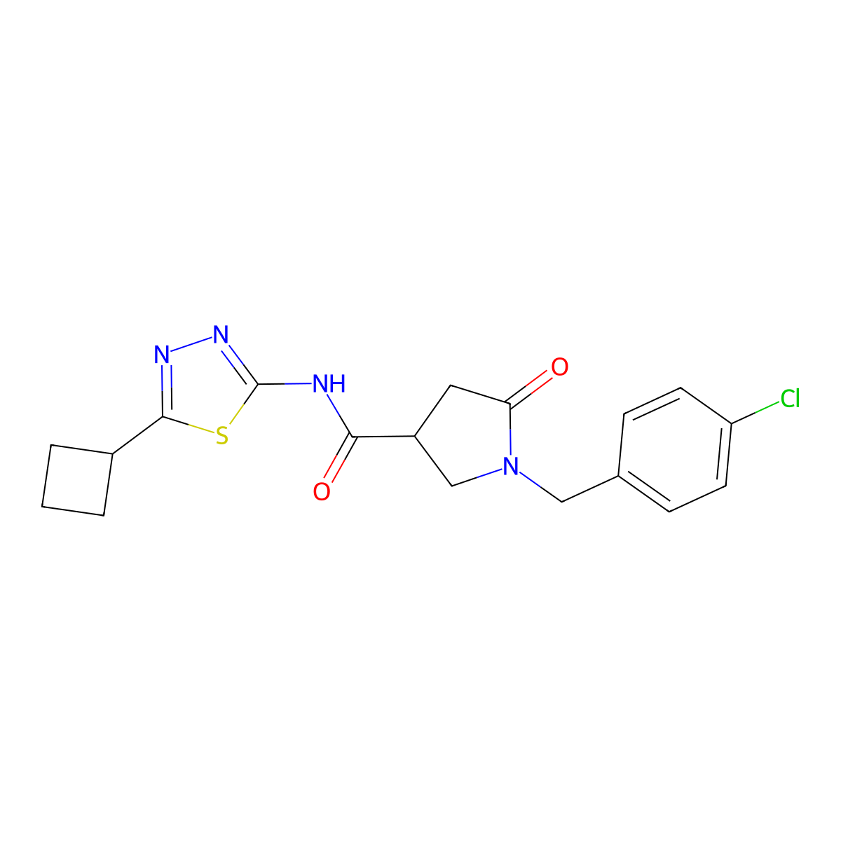 1-(4-chlorobenzyl)-N-(5-cyclobutyl-1,3,4-thiadiazol-2-yl)-5-oxopyrrolidine-3-carboxamide molecular structure, CAS 1282114-93-5