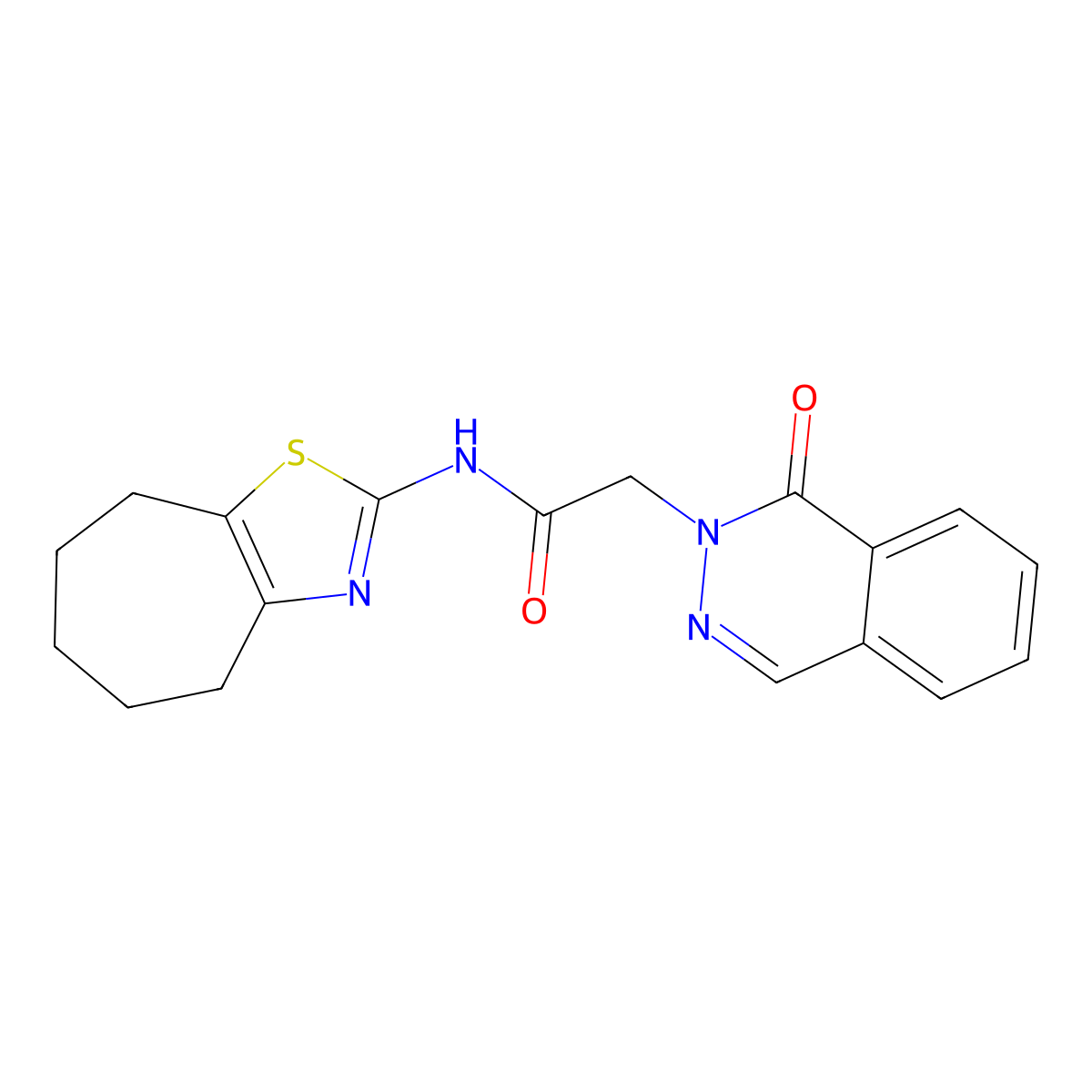 N-[(2Z)-3,4,5,6,7,8-hexahydro-2H-cyclohepta[d][1,3]thiazol-2-ylidene]-2-(1-oxophthalazin-2(1H)-yl)acetamide molecular structure, CAS 1282114-94-6