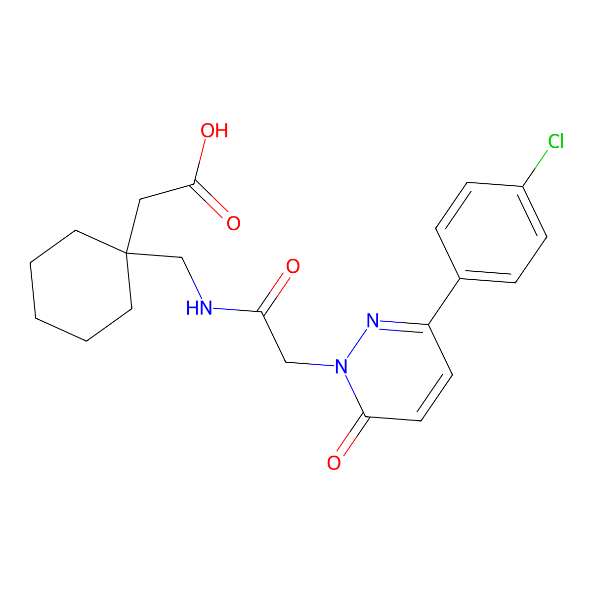 {1-[({[3-(4-chlorophenyl)-6-oxopyridazin-1(6H)-yl]acetyl}amino)methyl]cyclohexyl}acetic acid molecular structure, CAS 1282115-05-2
