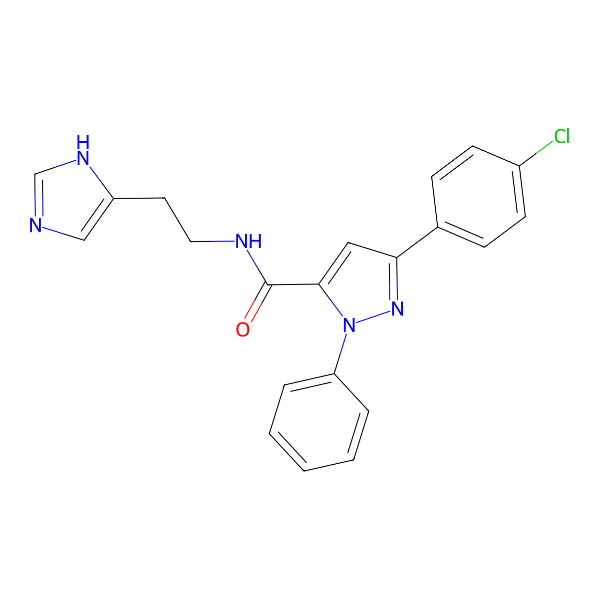3-(4-chlorophenyl)-N-[2-(1H-imidazol-4-yl)ethyl]-1-phenyl-1H-pyrazole-5-carboxamide molecular structure, CAS 1282115-11-0