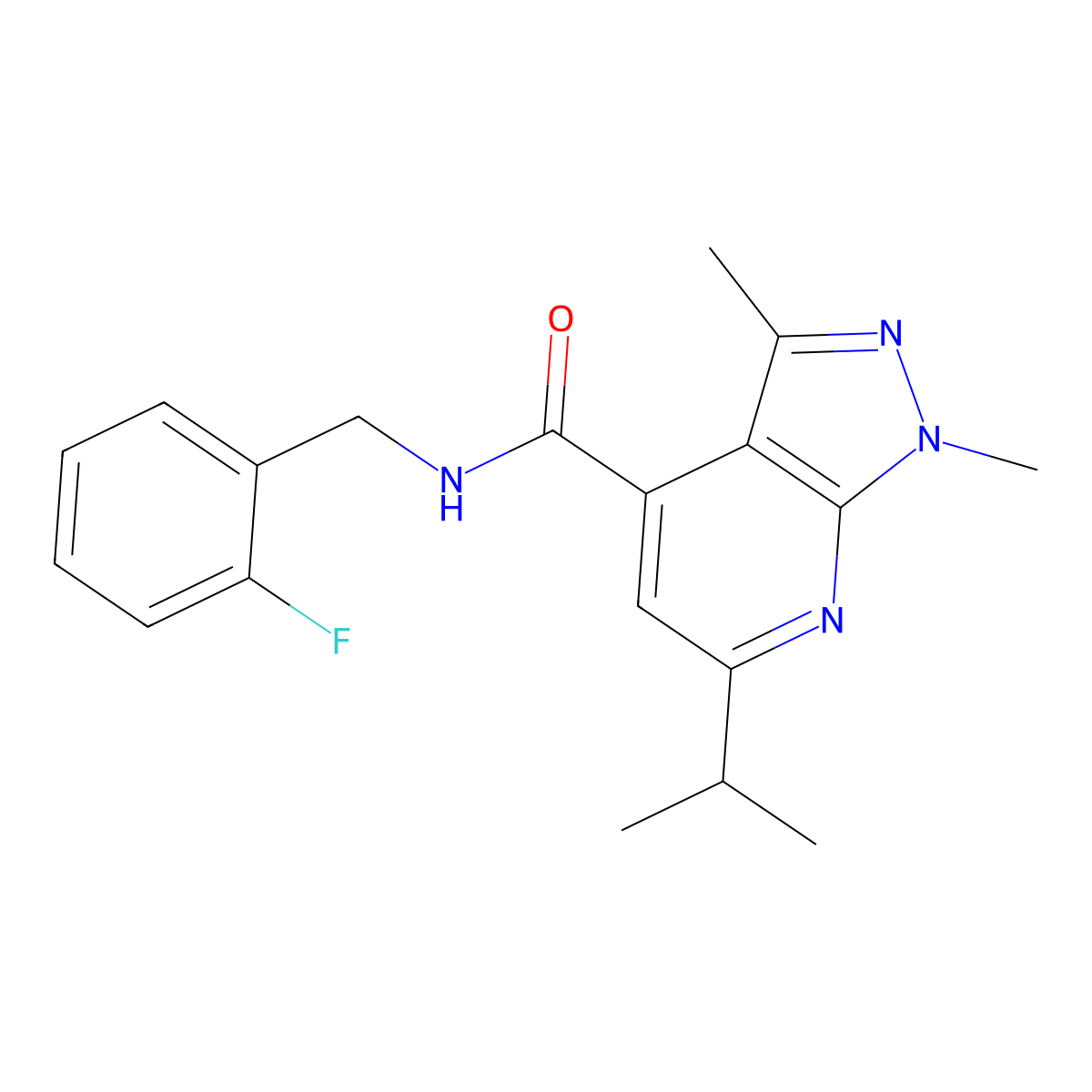 N~4~-(2-fluorobenzyl)-6-isopropyl-1,3-dimethyl-1H-pyrazolo[3,4-b]pyridine-4-carboxamide molecular structure, CAS 1282115-19-8