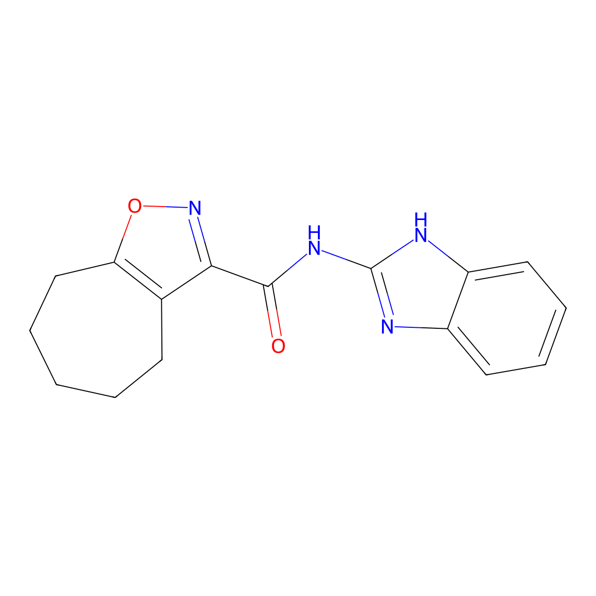 N-(1,3-dihydro-2H-benzimidazol-2-ylidene)-5,6,7,8-tetrahydro-4H-cyclohepta[d][1,2]oxazole-3-carboxamide molecular structure, CAS 1282115-22-3