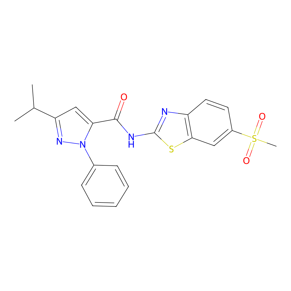 N-[(2E)-6-(methylsulfonyl)-1,3-benzothiazol-2(3H)-ylidene]-1-phenyl-3-(propan-2-yl)-1H-pyrazole-5-carboxamide molecular structure, CAS 1282115-24-5