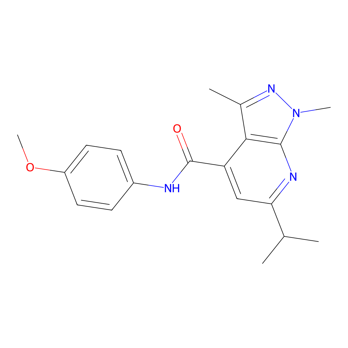 N-(4-methoxyphenyl)-1,3-dimethyl-6-(propan-2-yl)-1H-pyrazolo[3,4-b]pyridine-4-carboxamide molecular structure, CAS 1282115-27-8