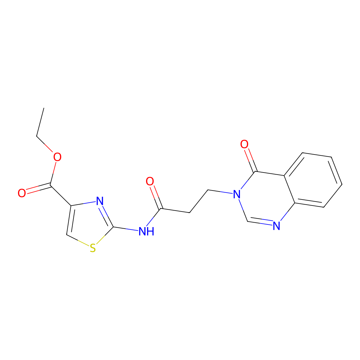 ethyl 2-{[3-(4-oxoquinazolin-3(4H)-yl)propanoyl]amino}-1,3-thiazole-4-carboxylate molecular structure, CAS 1282115-28-9
