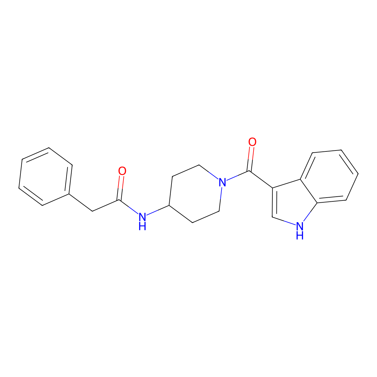 N-[1-(1H-indol-3-ylcarbonyl)piperidin-4-yl]-2-phenylacetamide molecular structure, CAS 1282115-63-2