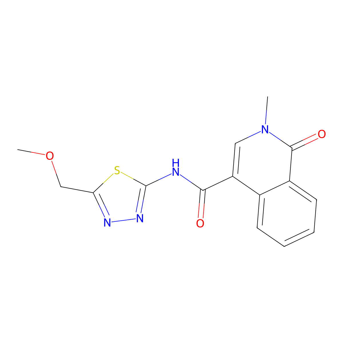 N-[(2E)-5-(methoxymethyl)-1,3,4-thiadiazol-2(3H)-ylidene]-2-methyl-1-oxo-1,2-dihydroisoquinoline-4-carboxamide molecular structure, CAS 1282115-73-4