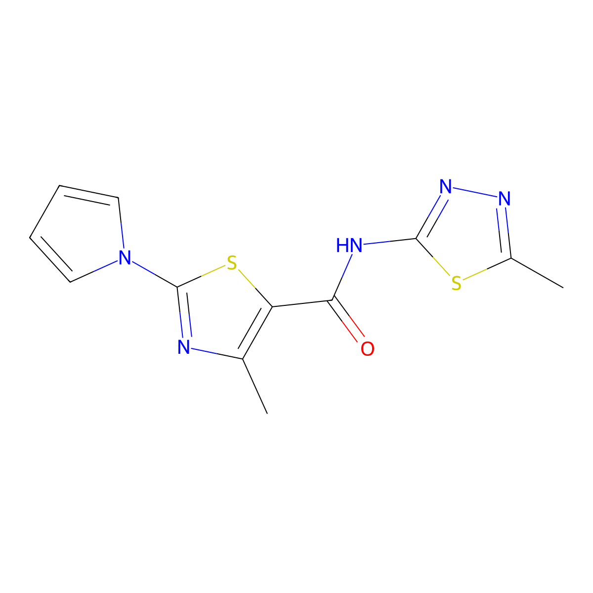 4-methyl-N-[(2E)-5-methyl-1,3,4-thiadiazol-2(3H)-ylidene]-2-(1H-pyrrol-1-yl)-1,3-thiazole-5-carboxamide molecular structure, CAS 1282115-75-6