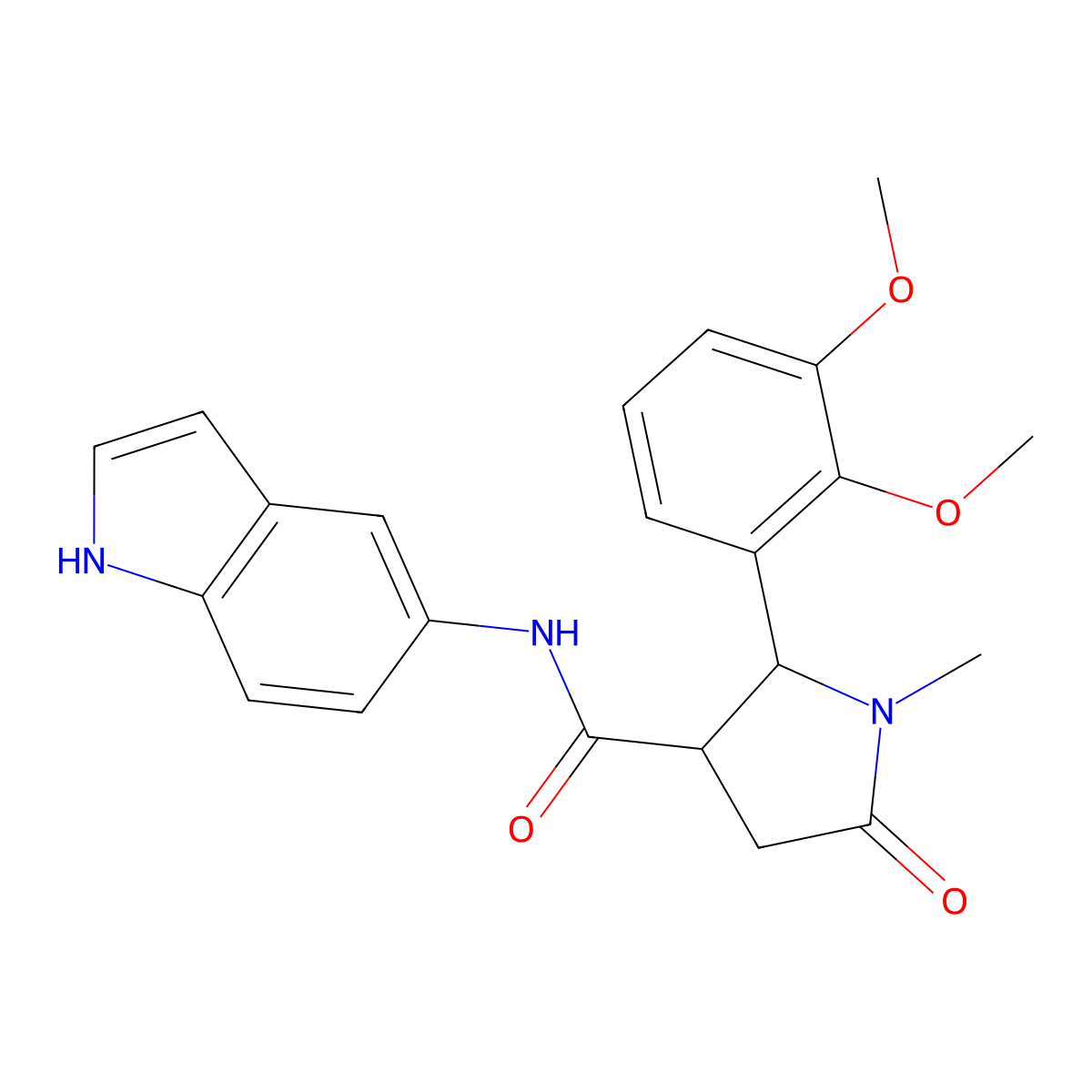 2-(2,3-dimethoxyphenyl)-N-(1H-indol-5-yl)-1-methyl-5-oxopyrrolidine-3-carboxamide molecular structure, CAS 1282115-77-8