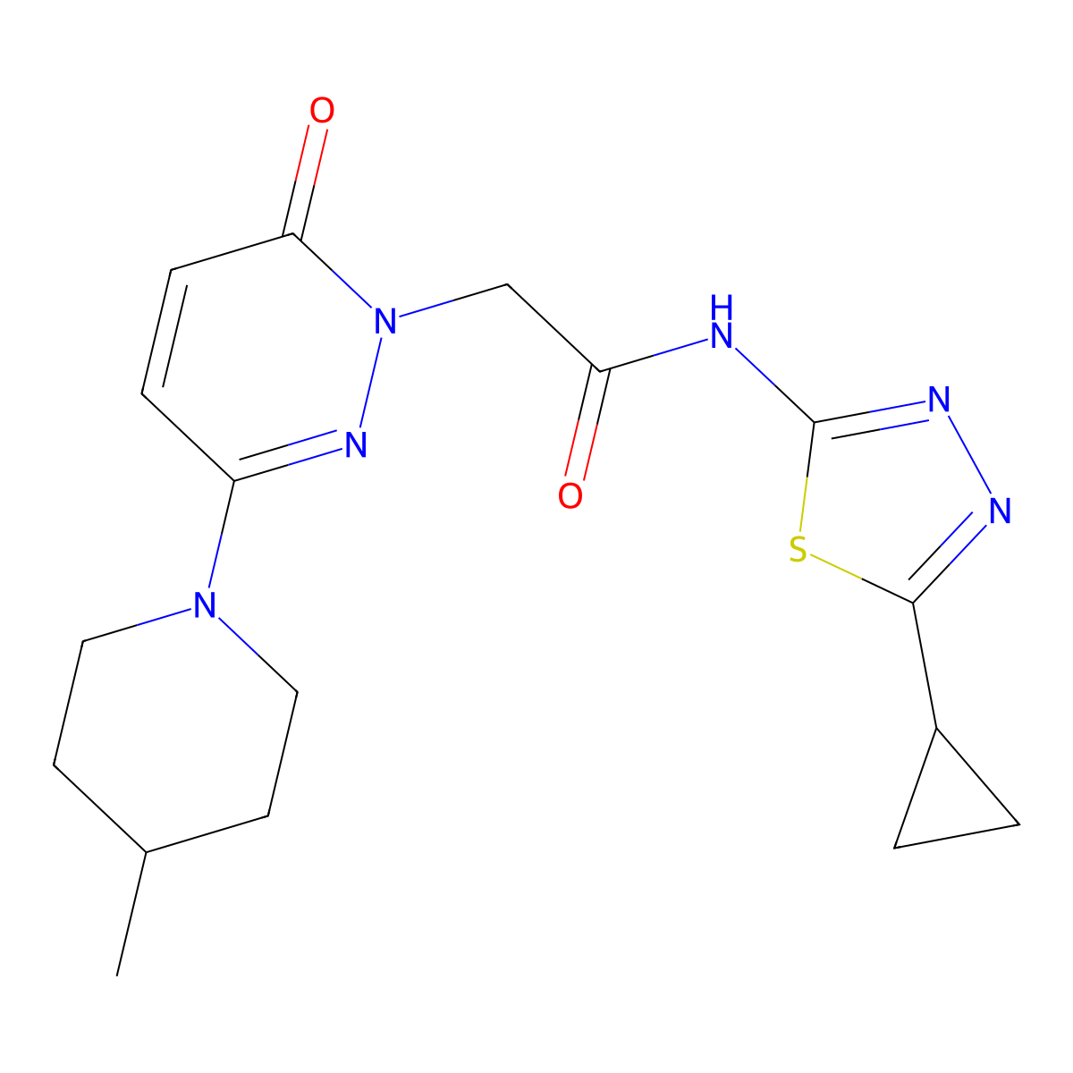 N-[(2E)-5-cyclopropyl-1,3,4-thiadiazol-2(3H)-ylidene]-2-[3-(4-methylpiperidin-1-yl)-6-oxopyridazin-1(6H)-yl]acetamide molecular structure, CAS 1282115-80-3
