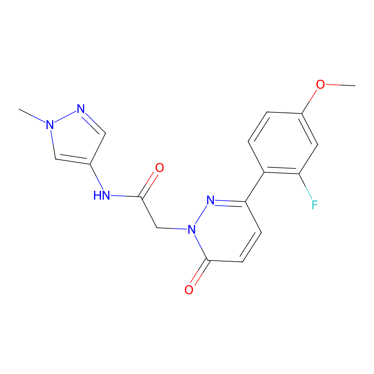 2-(3-(2-fluoro-4-methoxyphenyl)-6-oxopyridazin-1(6H)-yl)-N-(1-methyl-1H-pyrazol-4-yl)acetamide molecular structure, CAS 1282115-91-6