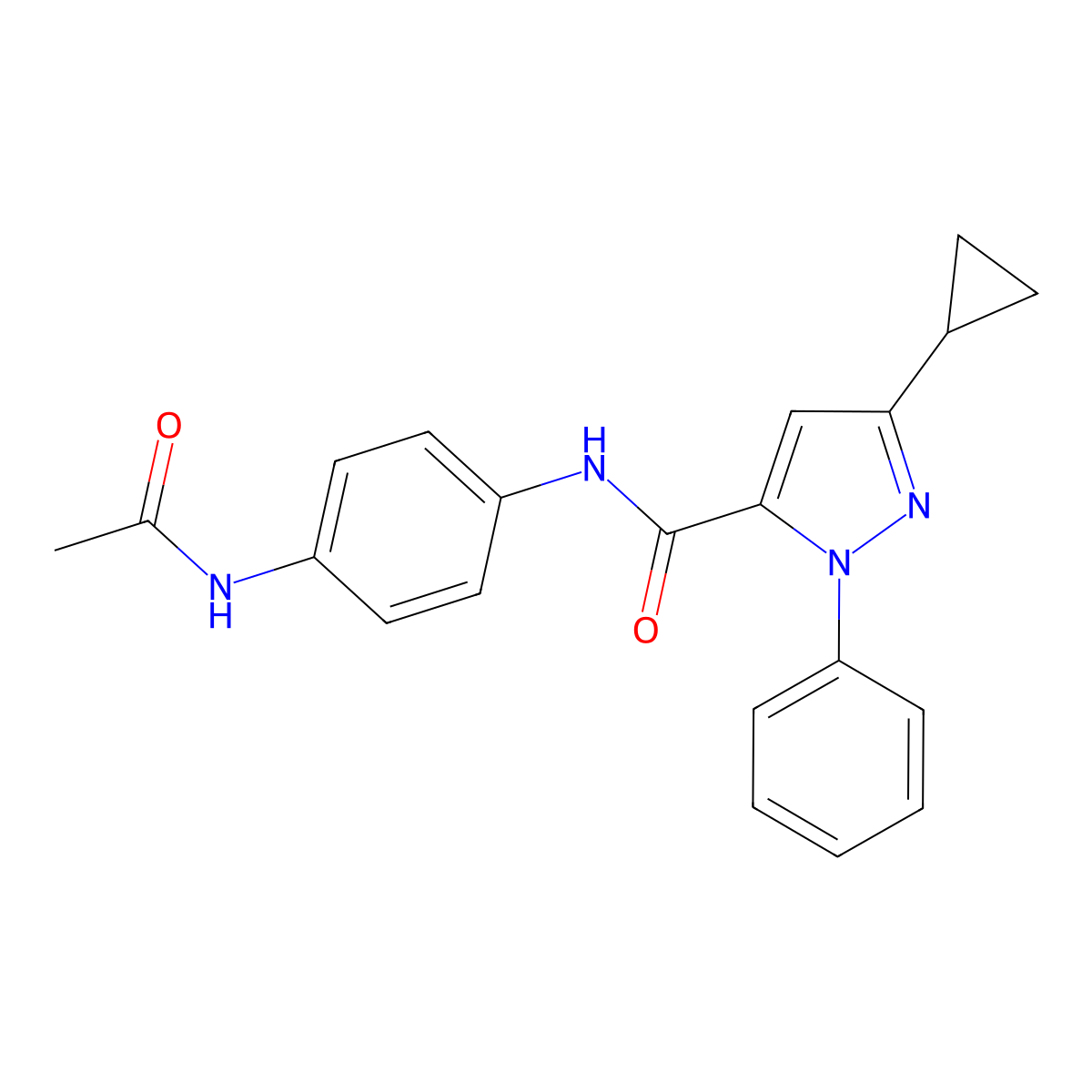 N-[4-(acetylamino)phenyl]-3-cyclopropyl-1-phenyl-1H-pyrazole-5-carboxamide molecular structure, CAS 1282115-92-7
