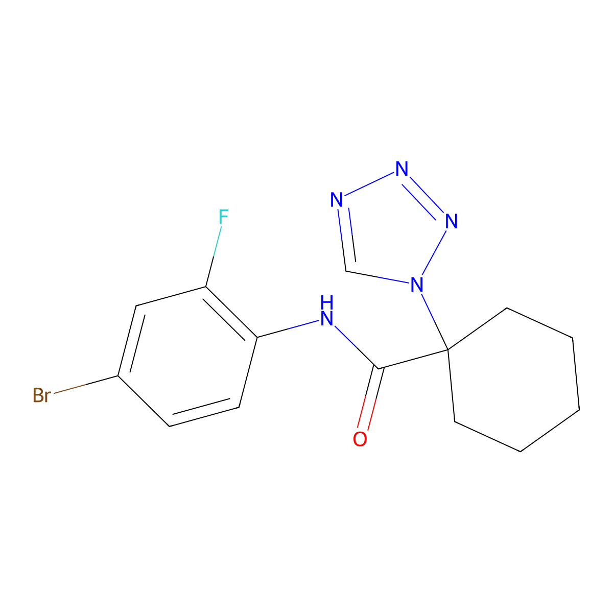 N-(4-bromo-2-fluorophenyl)-1-(1H-tetrazol-1-yl)cyclohexanecarboxamide molecular structure, CAS 1282115-98-3
