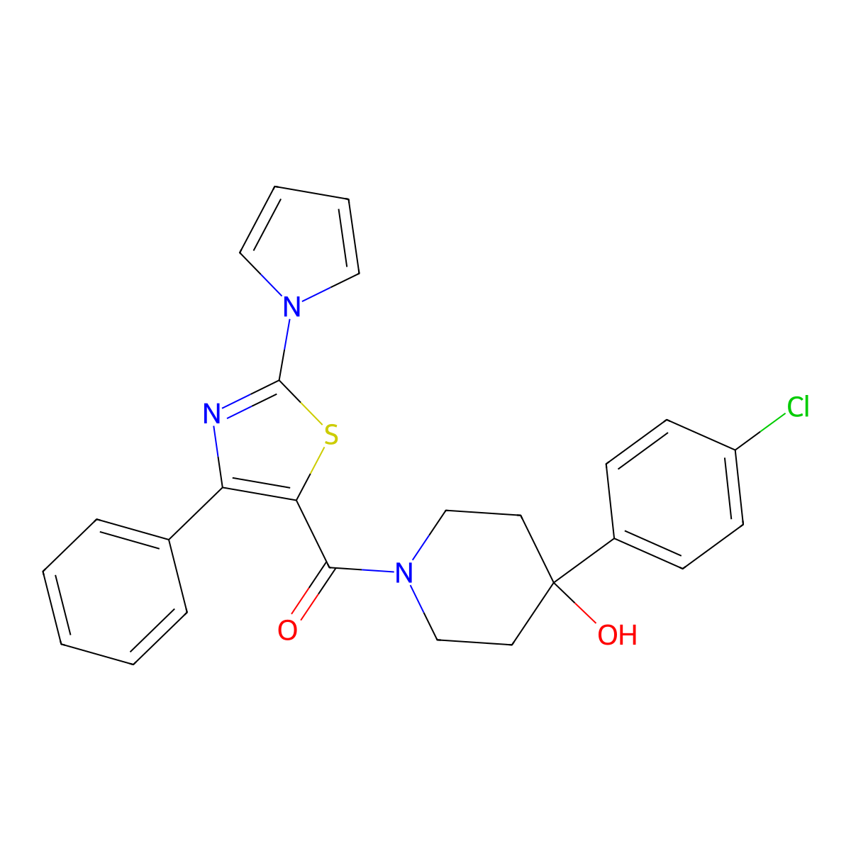 [4-(4-chlorophenyl)-4-hydroxypiperidino][4-phenyl-2-(1H-pyrrol-1-yl)-1,3-thiazol-5-yl]methanone molecular structure, CAS 1282116-27-1