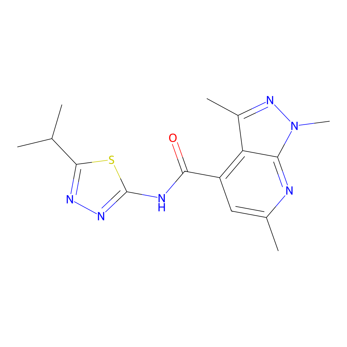 1,3,6-trimethyl-N-[(2E)-5-(propan-2-yl)-1,3,4-thiadiazol-2(3H)-ylidene]-1H-pyrazolo[3,4-b]pyridine-4-carboxamide molecular structure, CAS 1282116-29-3