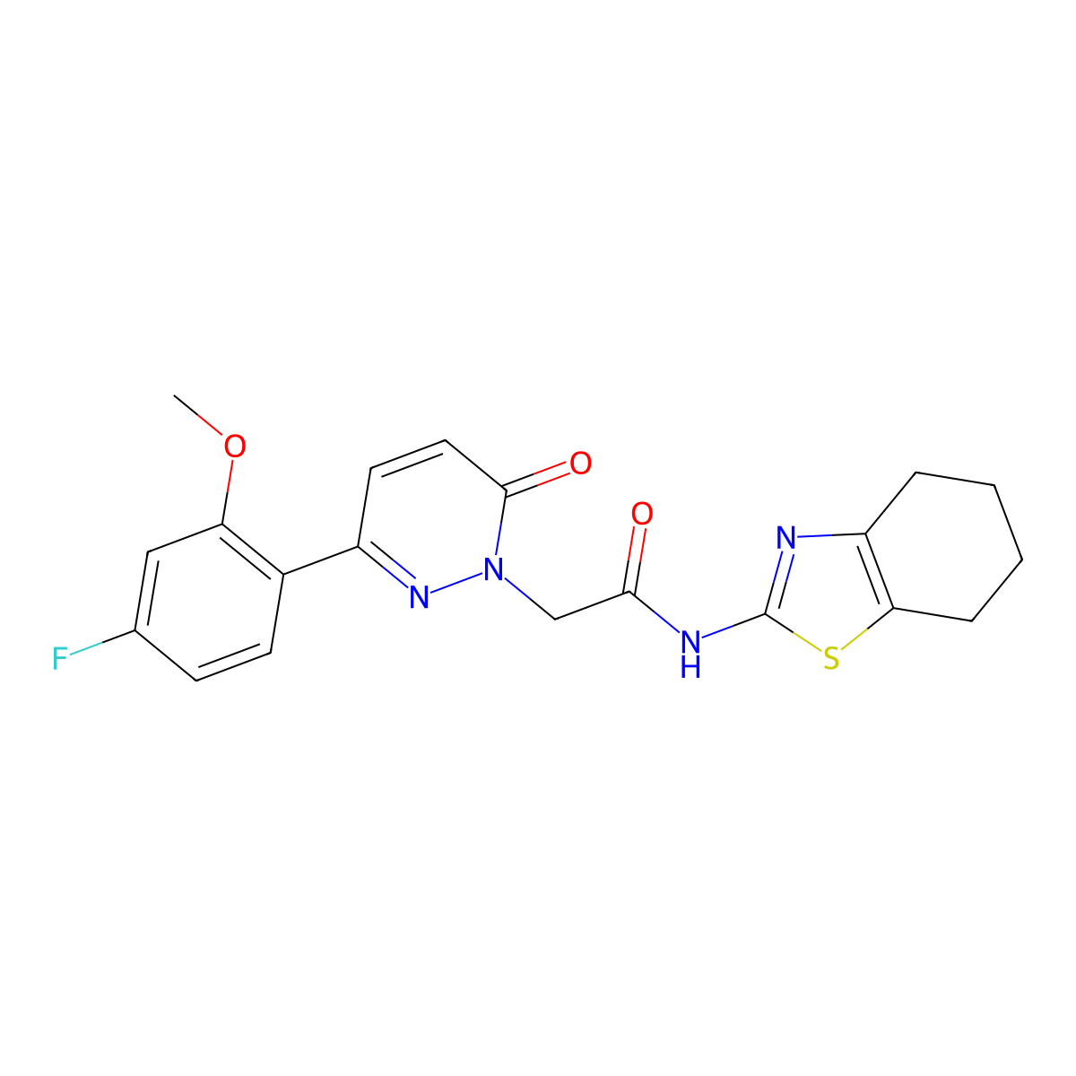 2-[3-(4-fluoro-2-methoxyphenyl)-6-oxopyridazin-1(6H)-yl]-N-[(2Z)-4,5,6,7-tetrahydro-1,3-benzothiazol-2(3H)-ylidene]acetamide molecular structure, CAS 1282116-31-7
