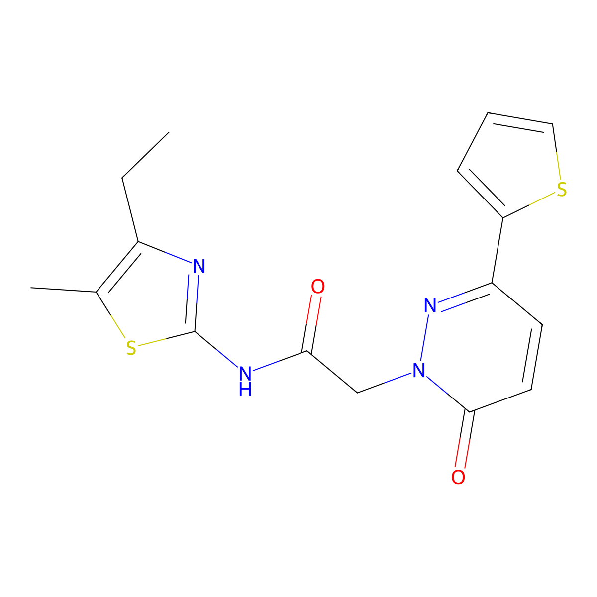N-[(2Z)-4-ethyl-5-methyl-1,3-thiazol-2(3H)-ylidene]-2-[6-oxo-3-(thiophen-2-yl)pyridazin-1(6H)-yl]acetamide molecular structure, CAS 1282116-64-6
