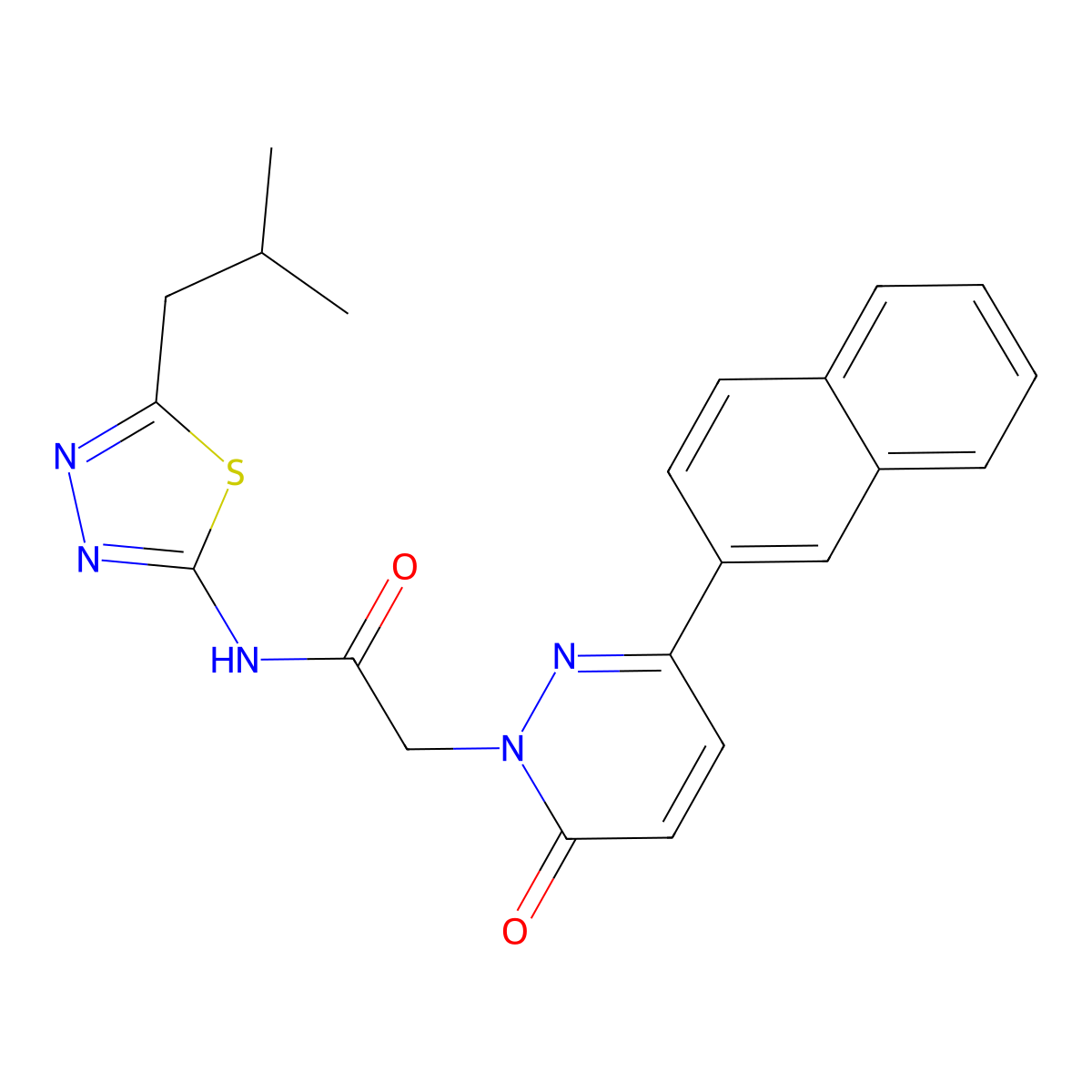 N-[(2E)-5-(2-methylpropyl)-1,3,4-thiadiazol-2(3H)-ylidene]-2-[3-(naphthalen-2-yl)-6-oxopyridazin-1(6H)-yl]acetamide molecular structure, CAS 1282116-75-9