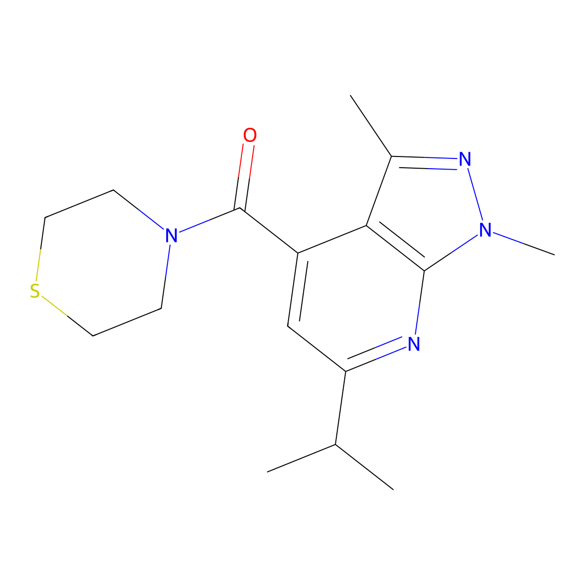 4-[1,3-dimethyl-6-(propan-2-yl)-1H-pyrazolo[3,4-b]pyridine-4-carbonyl]thiomorpholine molecular structure, CAS 1282116-85-1