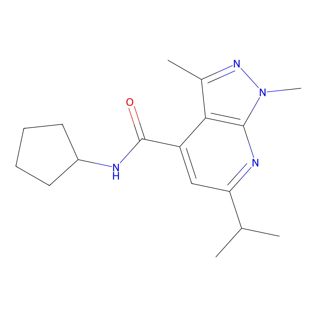N~4~-cyclopentyl-6-isopropyl-1,3-dimethyl-1H-pyrazolo[3,4-b]pyridine-4-carboxamide molecular structure, CAS 1282116-99-7