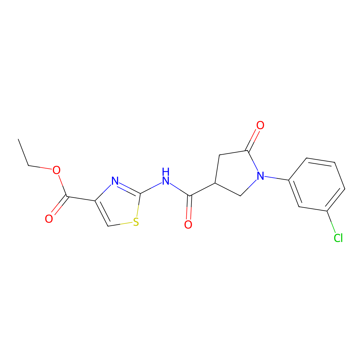 Ethyl 2-({[1-(3-chlorophenyl)-5-oxopyrrolidin-3-yl]carbonyl}amino)-1,3-thiazole-4-carboxylate molecular structure, CAS 1282117-02-5