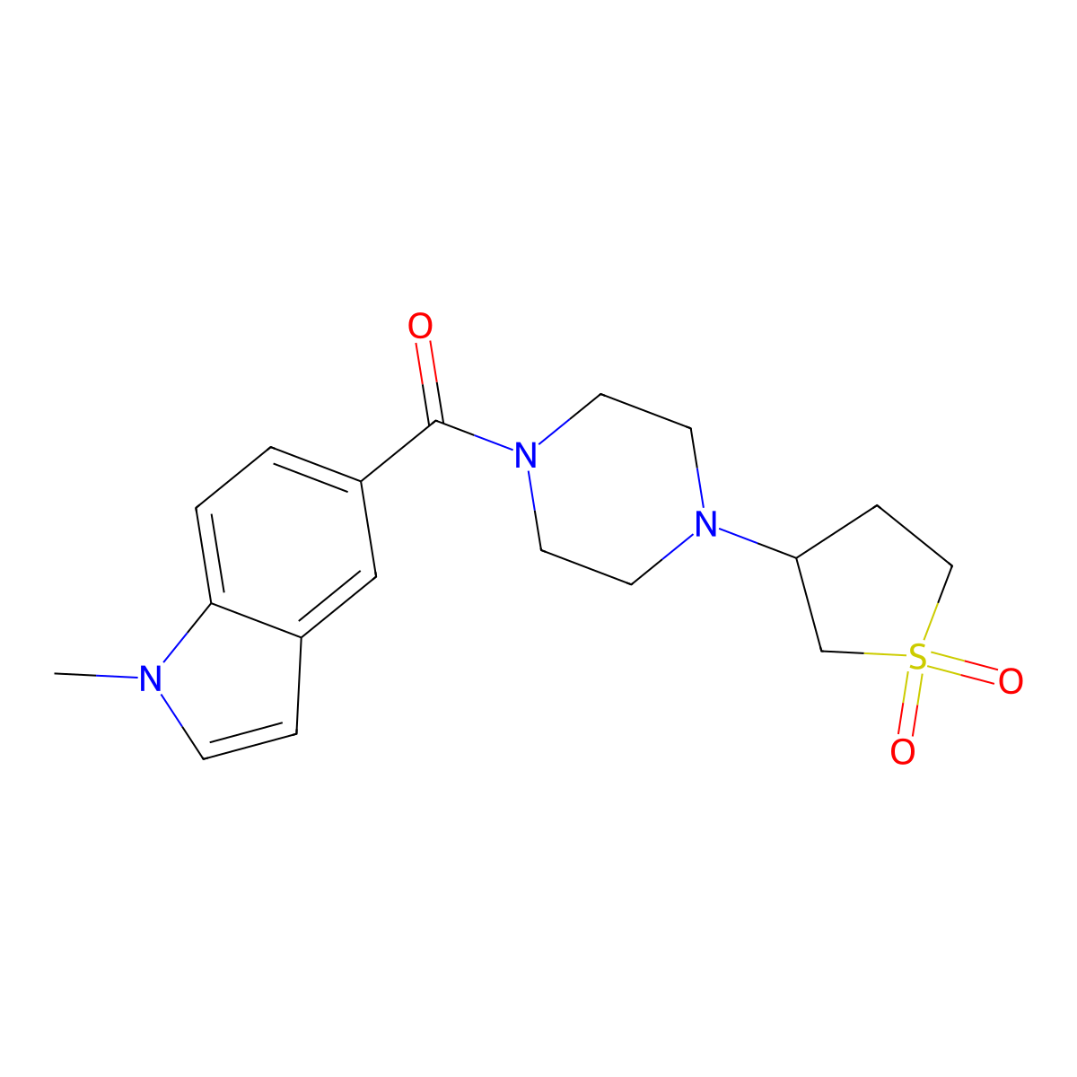 (4-(1,1-dioxidotetrahydrothiophen-3-yl)piperazin-1-yl)(1-methyl-1H-indol-5-yl)methanone molecular structure, CAS 1282117-13-8