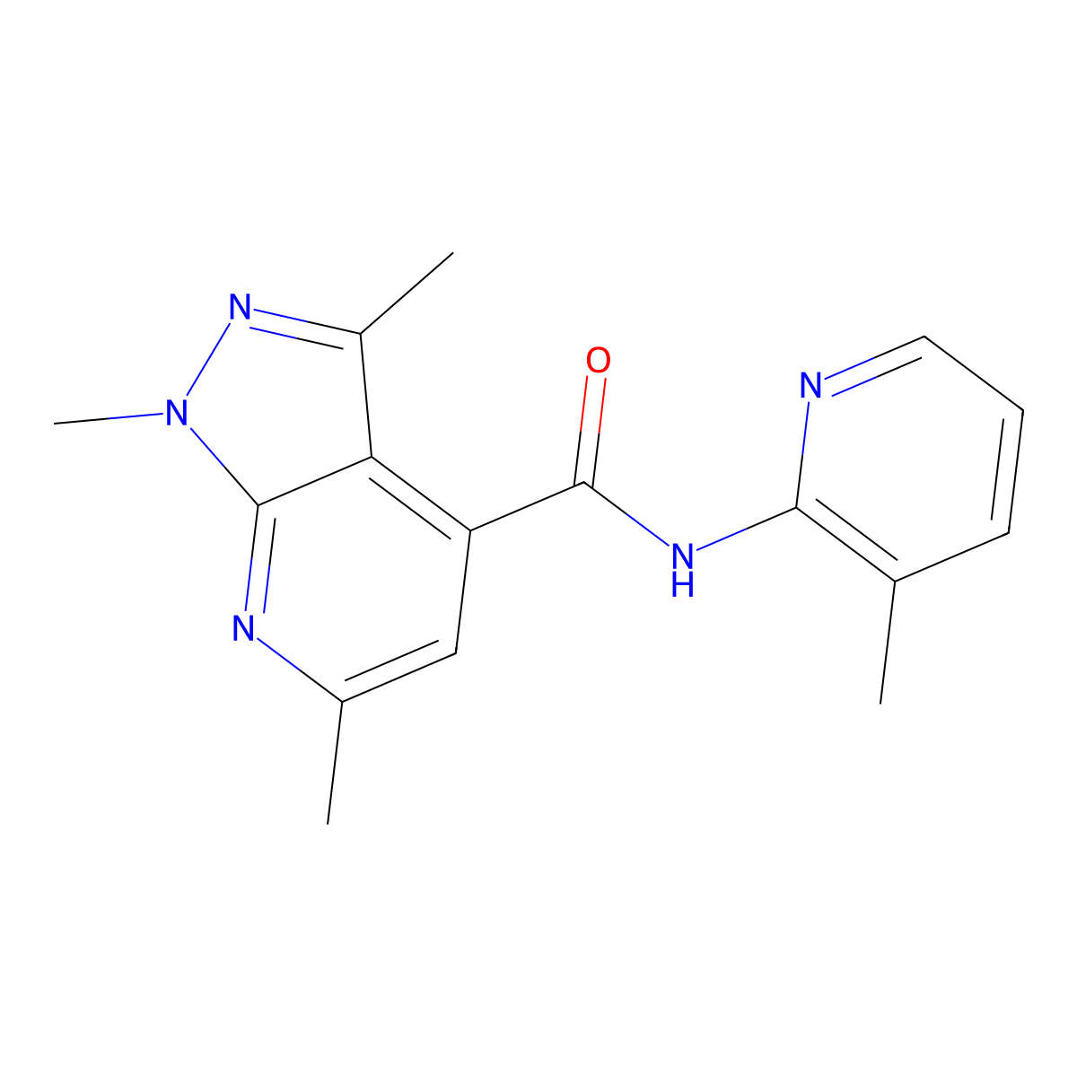 1,3,6-trimethyl-N-(3-methylpyridin-2-yl)-1H-pyrazolo[3,4-b]pyridine-4-carboxamide molecular structure, CAS 1282117-24-1