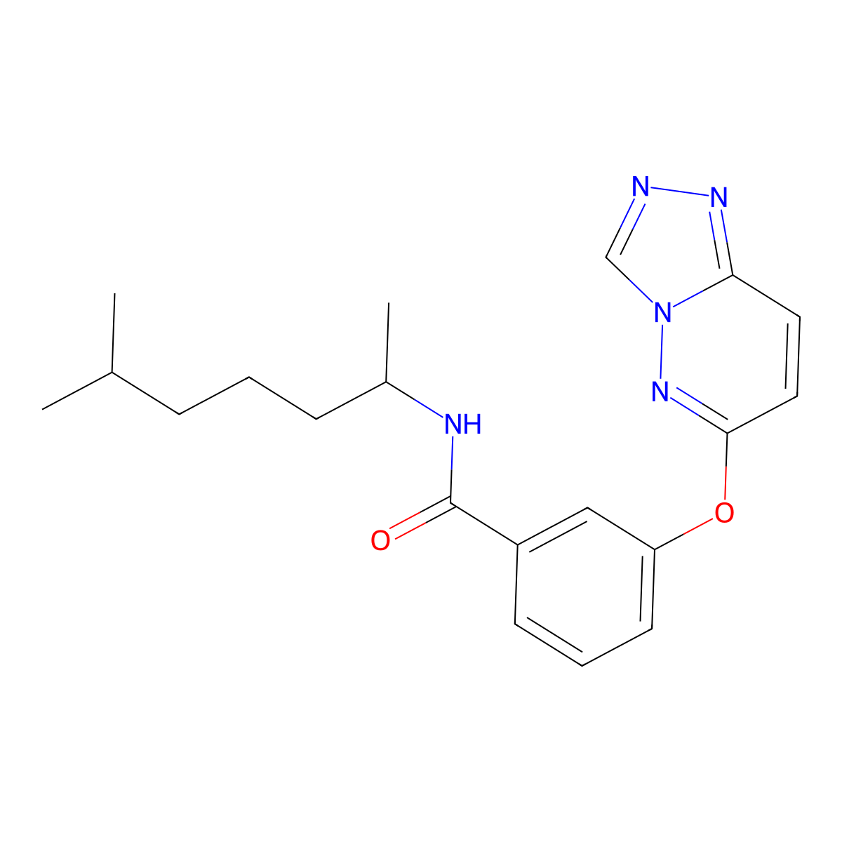 N-(6-methylheptan-2-yl)-3-([1,2,4]triazolo[4,3-b]pyridazin-6-yloxy)benzamide molecular structure, CAS 1282117-28-5