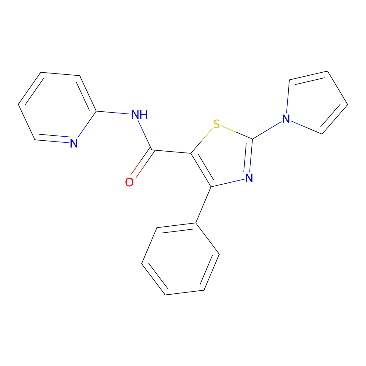 4-phenyl-N-(pyridin-2-yl)-2-(1H-pyrrol-1-yl)-1,3-thiazole-5-carboxamide molecular structure, CAS 1282117-37-6