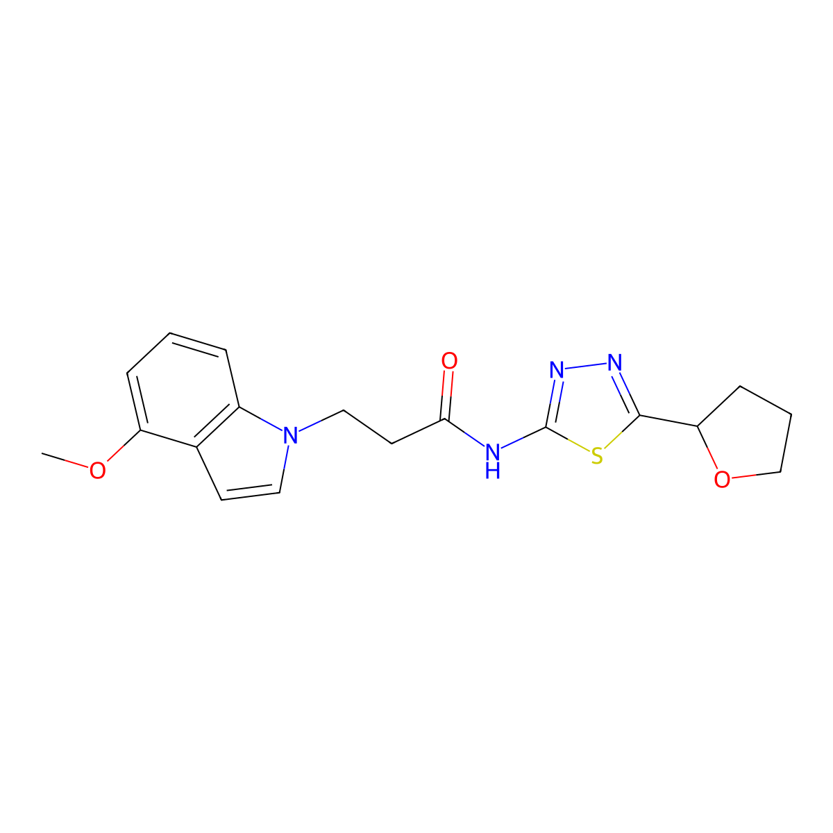 3-(4-methoxy-1H-indol-1-yl)-N-[(2Z)-5-(tetrahydrofuran-2-yl)-1,3,4-thiadiazol-2(3H)-ylidene]propanamide molecular structure, CAS 1282117-42-3