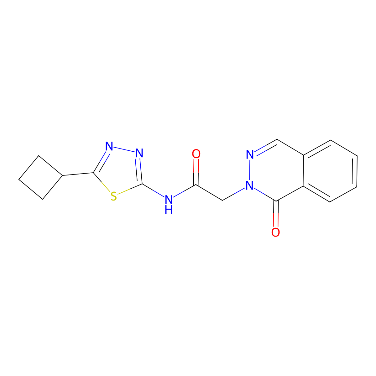 N-[(2Z)-5-cyclobutyl-1,3,4-thiadiazol-2(3H)-ylidene]-2-(1-oxophthalazin-2(1H)-yl)acetamide molecular structure, CAS 1282117-46-7