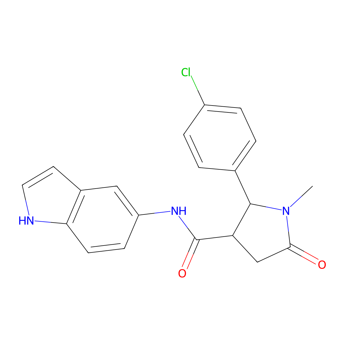 2-(4-chlorophenyl)-N-(1H-indol-5-yl)-1-methyl-5-oxopyrrolidine-3-carboxamide molecular structure, CAS 1282117-50-3