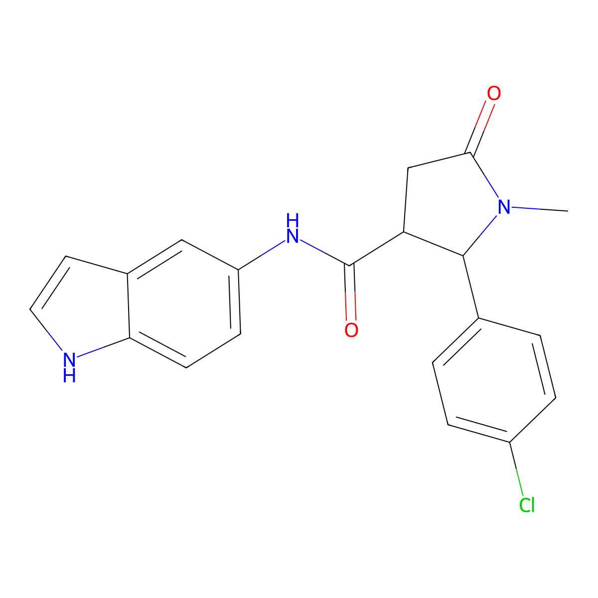 2-(4-chlorophenyl)-N-(1H-indol-5-yl)-1-methyl-5-oxopyrrolidine-3-carboxamide molecular structure, CAS 1282117-50-3