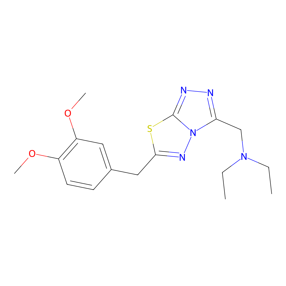 N-{[6-(3,4-dimethoxybenzyl)[1,2,4]triazolo[3,4-b][1,3,4]thiadiazol-3-yl]methyl}-N-ethylethanamine molecular structure, CAS 1282117-61-6