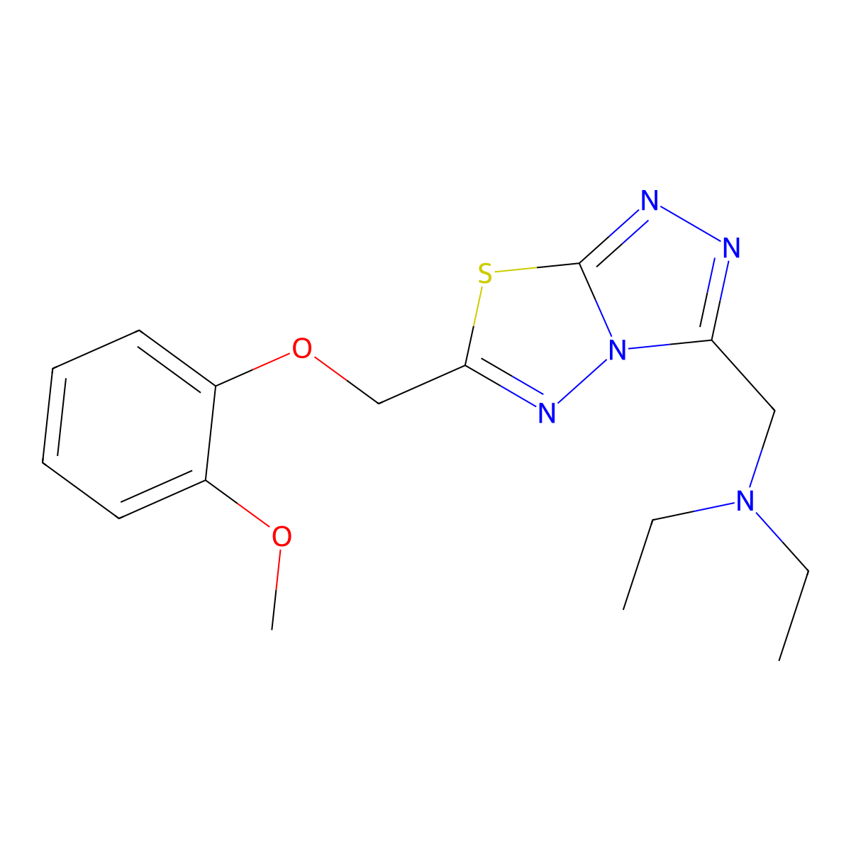 N-ethyl-N-({6-[(2-methoxyphenoxy)methyl][1,2,4]triazolo[3,4-b][1,3,4]thiadiazol-3-yl}methyl)ethanamine molecular structure, CAS 1282117-71-8
