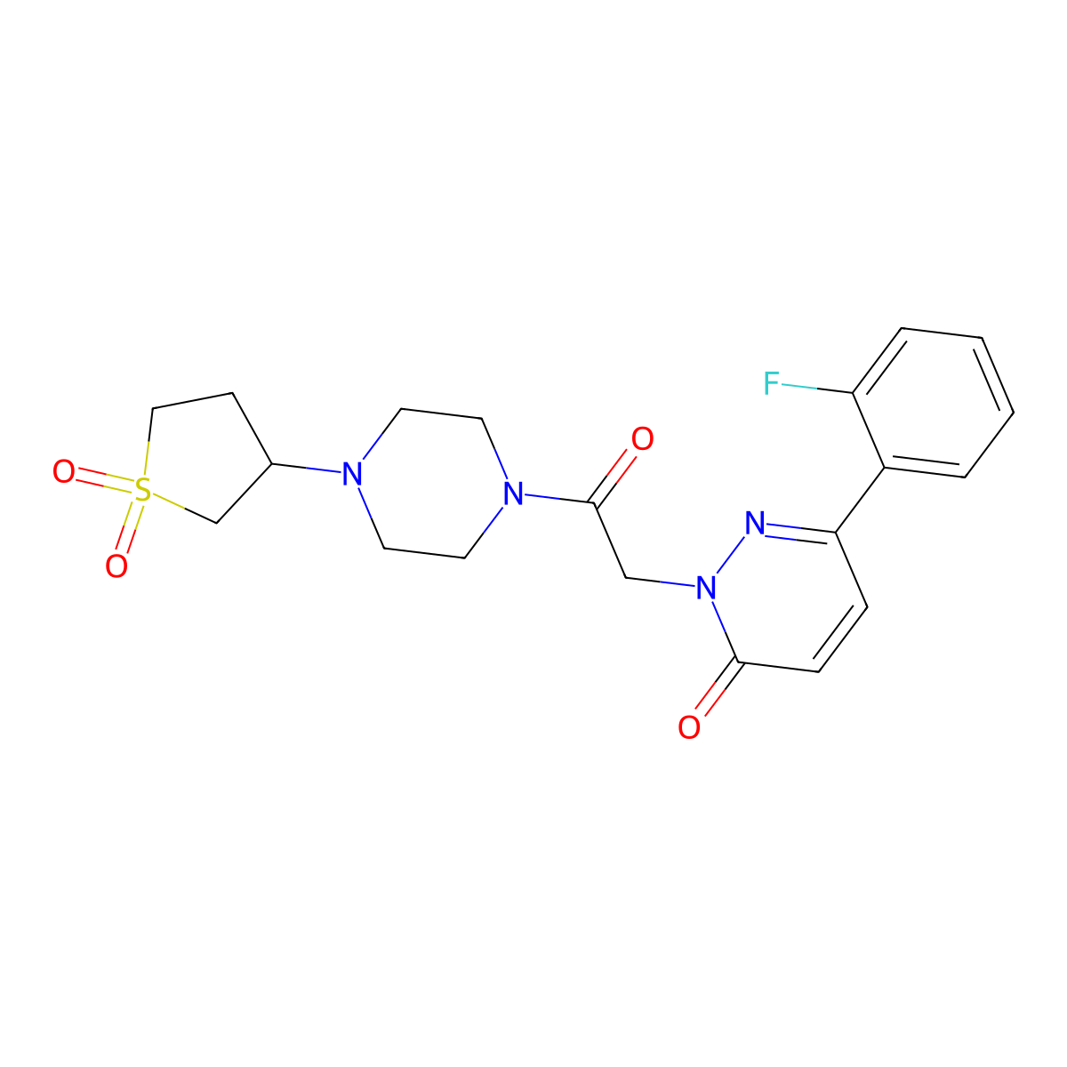 2-(2-(4-(1,1-dioxidotetrahydrothiophen-3-yl)piperazin-1-yl)-2-oxoethyl)-6-(2-fluorophenyl)pyridazin-3(2H)-one molecular structure, CAS 1282117-72-9